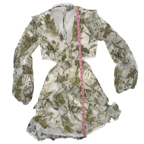 Asos Floral Cluster Embellished Long Sleeve Cut Out Ruffled Mini Dress Size 6 - Picture 13 of 15